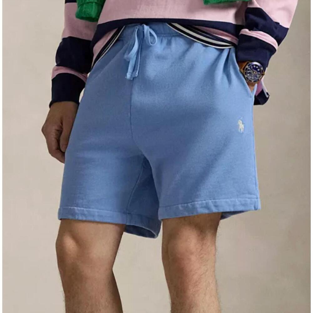 NEW RALPH LAUREN loopback fleece pull-on shorts in bristol blue